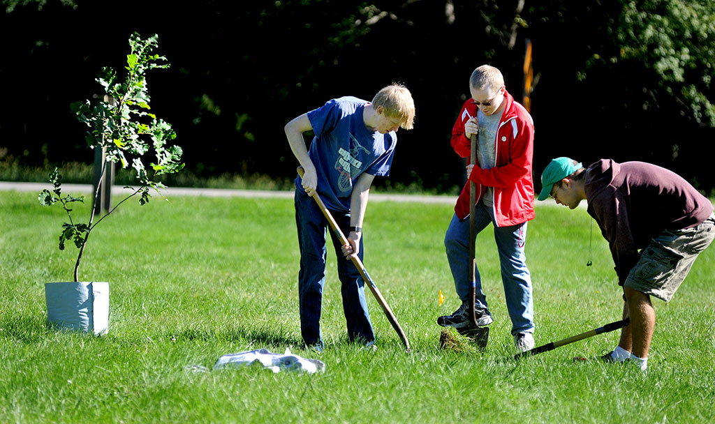 Planting trees on campus is just one of many ways students practice sustainability outside the classroom.