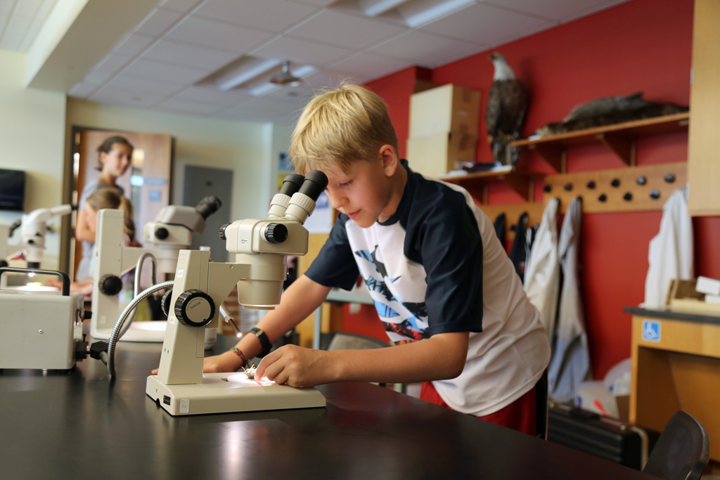 Elementary students at a science-focused camp at Central College.