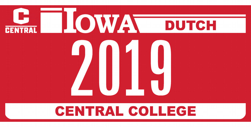 New Central College license plate