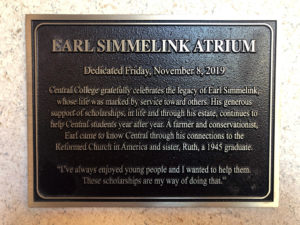 Earl Simmelink Atrium commemorative plaque.