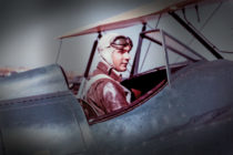 A rare color photograph of Paul Metcalf, flight instructor, ready for takeoff.