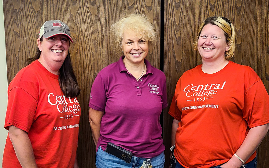 Kim Roorda, Olga Saoutina-Crumes and Trisha Van Wyk are three of Central’s facilities staff following new cleaning protocols to help keep the campus as germ-free as possible.