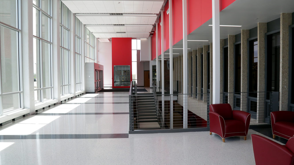 The M. Joan Farver Atrium provides a welcoming entrance to P.H. Kuyper Gymnasium and recognizes the legacy of the Kuyper family, which provided a record $4.2 million lead gift.