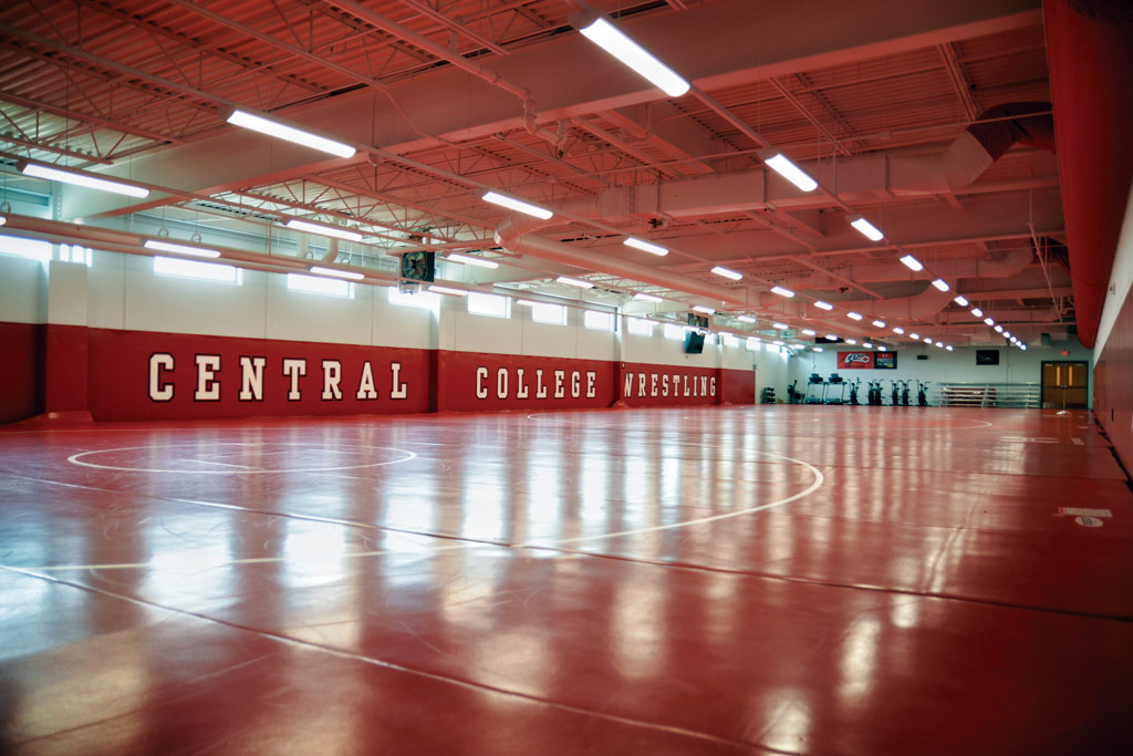 The new wrestling center in P.H. Kuyper Gymnasium is nearly triple the size of the previous team practice room, accommodating a roster that has grown to 40-50 wrestlers.