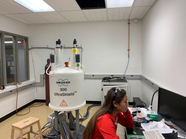 A Central student uses the new spectrometer.