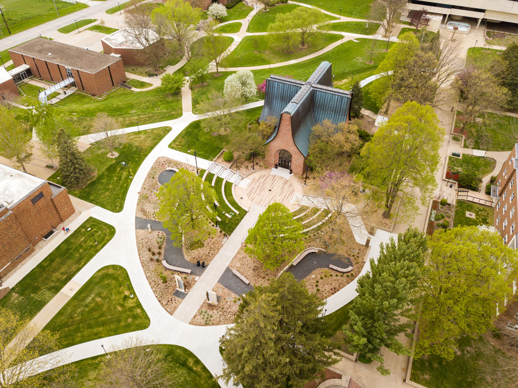 Aerial shot of the new Peace Mall renovations.