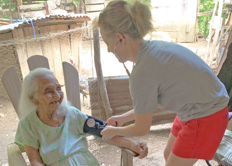 Sara Shuger Fox, associate professor of exercise science, researching centenarians and their health in Nicoya, Costa Rica. Photo supplied by Shuger Fox.