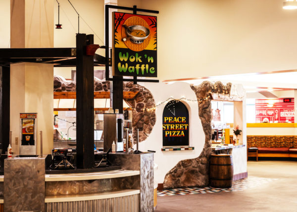 Central Market features staples like pizza and waffle stations — daily bread, if you will.
