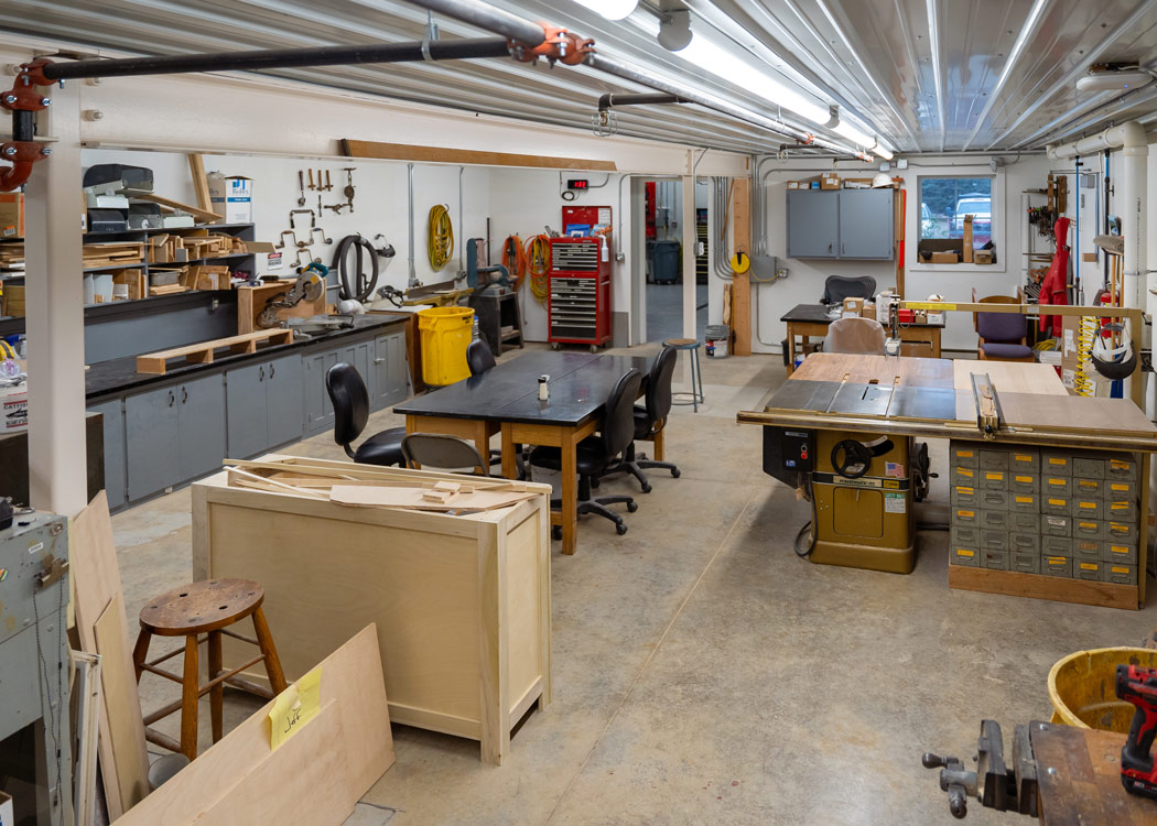 The Central carpentry shop holds the resources for the talented staff to restore and preserve woodwork in buildings more than 100 years old.