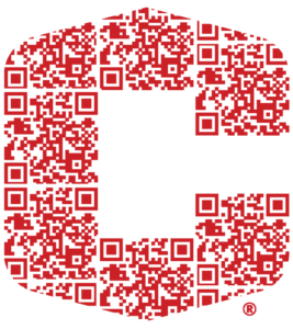 A QR code in the shape of the Central C logo. This code can be scanned to refer a student to Central College.