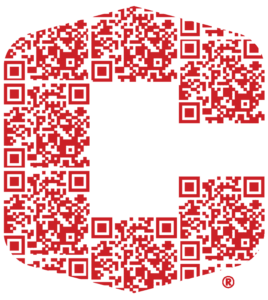 A QR code in the shape of the Central C logo. This code can be scanned to make a gift to Central College.