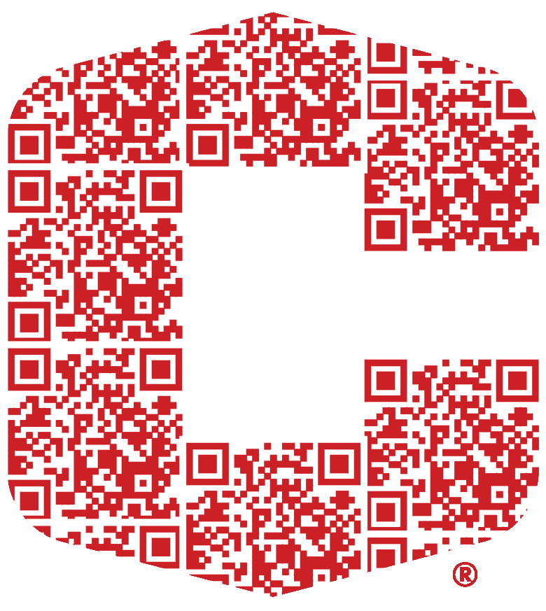 A QR code in the shape of the Central C logo. This code can be scanned to make a gift to Central College.