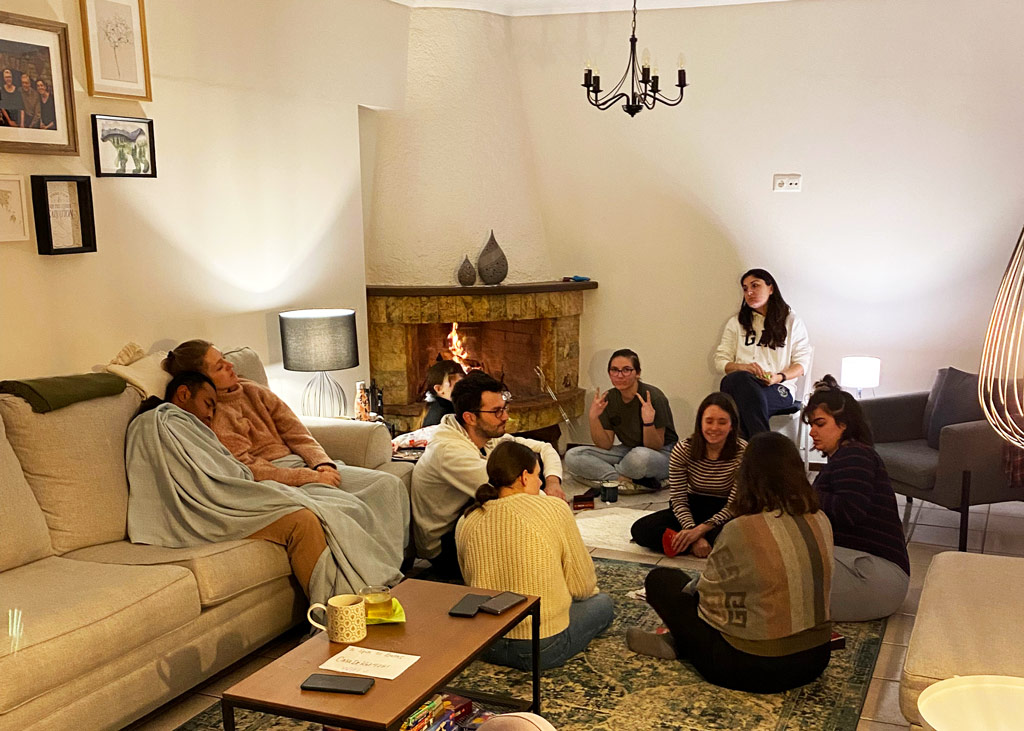 Kat De Penning ’11 snapped a photo of students she hosted in her apartment in Greece for Bible studies and prayer meetings during March 2022.