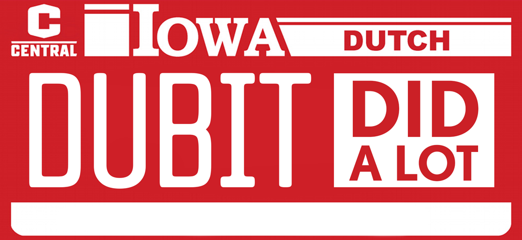 Custom Central College license plate graphic reading "DUBIT"