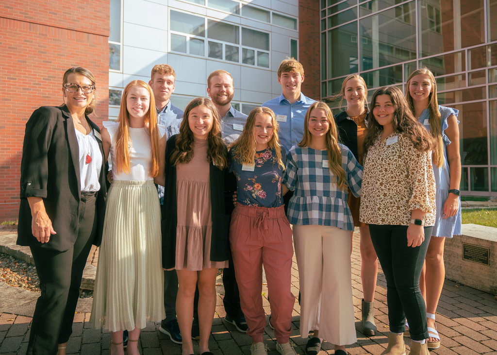 Jen Diers, director of Central’s education program, front left, and the 2022 Geisler Penquite scholars from Central’s class of 2024, front row from left: Kate Hoogensen, Lindsey Davidson, Savannah Neil, Shanna Hudson and Sophia Egli. Back row, from left: Nolan Brand, Blake Recker, Kole Tupa, Taryn Hintz and Addison Six.